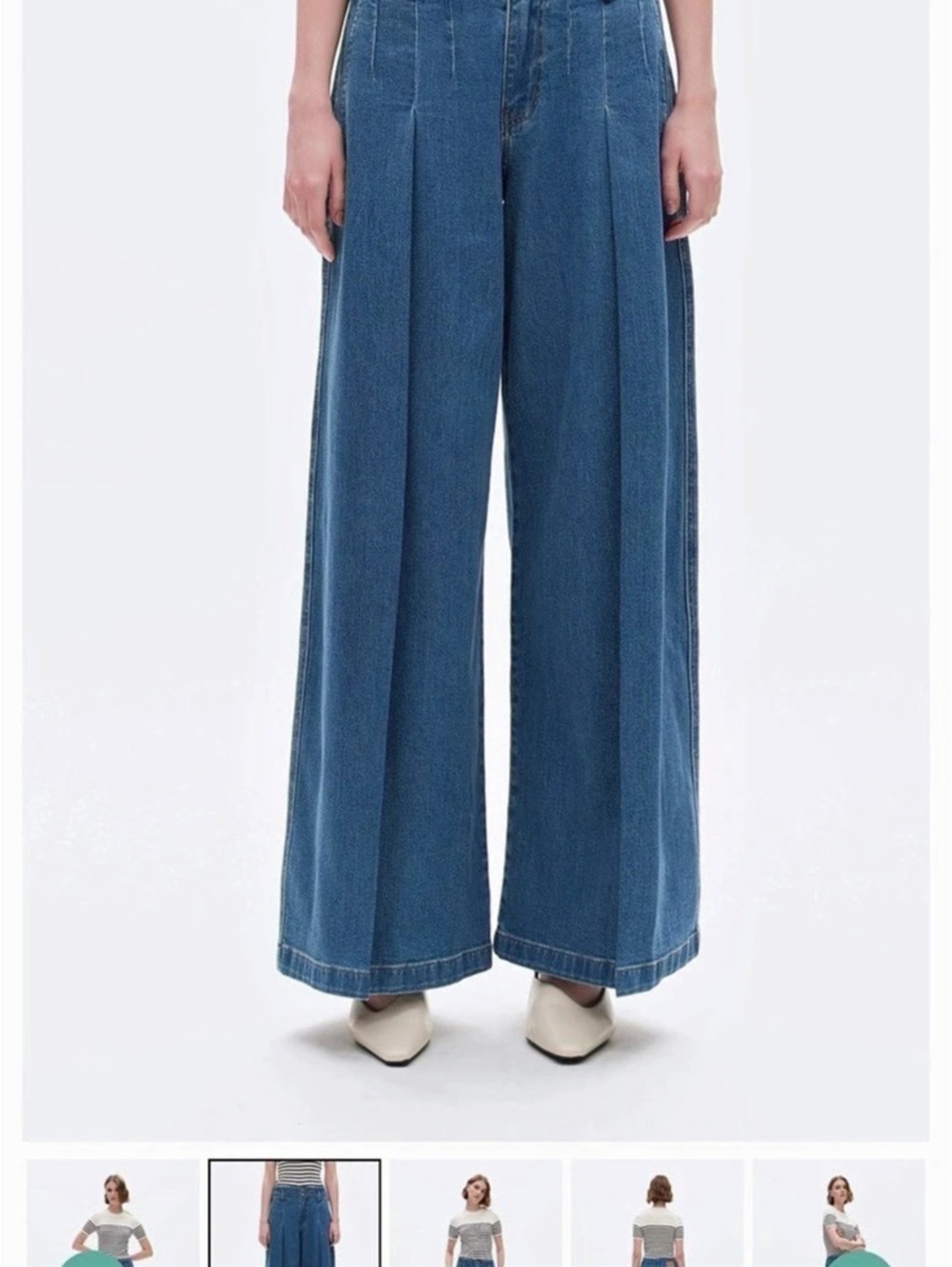 Bayeas Structured Front Pleated High Waist Wide Leg Jeans Denim Pants Blue